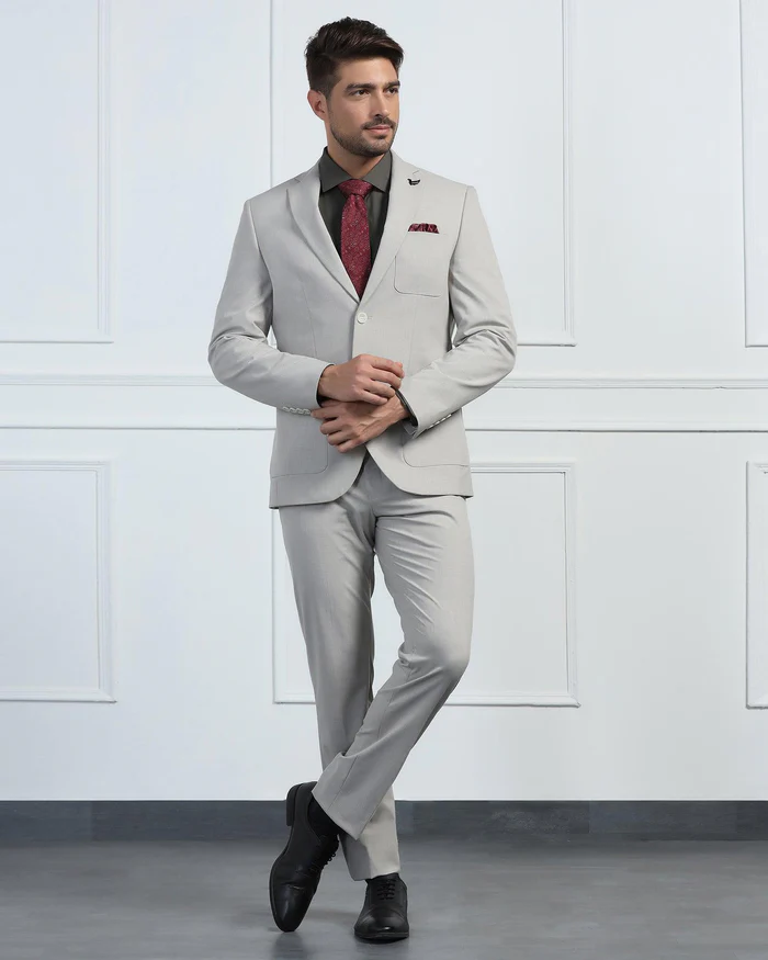 Two Piece Beige Solid Formal Suit - Connor - Image 2