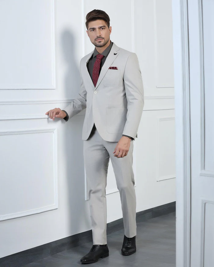 Two Piece Beige Solid Formal Suit - Connor - Image 6