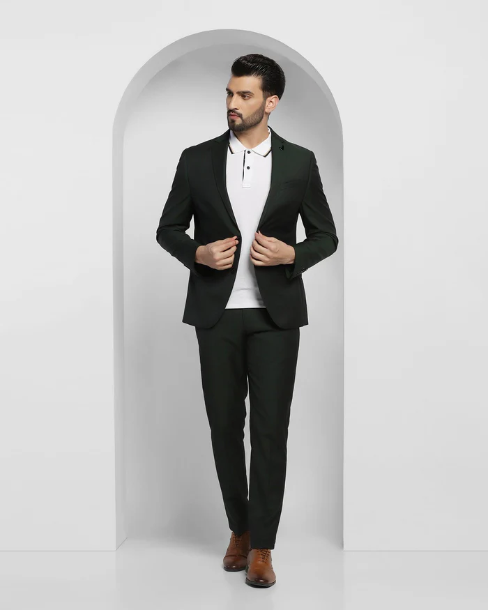 Luxe Three Piece Green Solid Formal Suit - Cyprus - Image 2