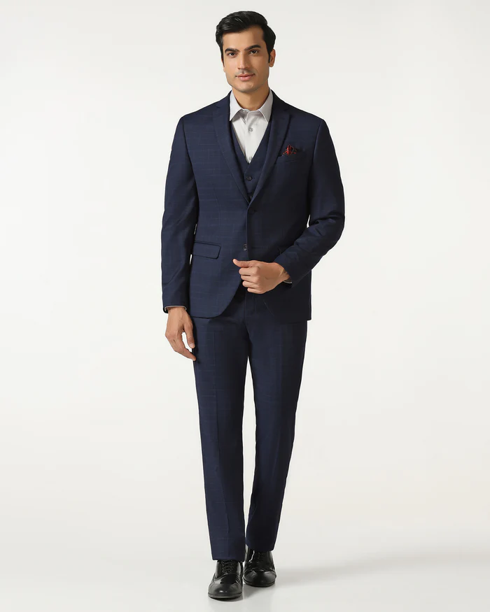Blue Three Piece Check Suit - Qester