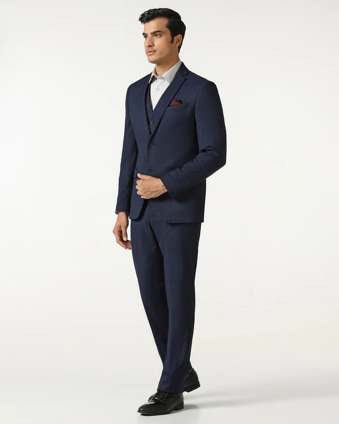 Blue Three Piece Check Suit - Qester - Image 7