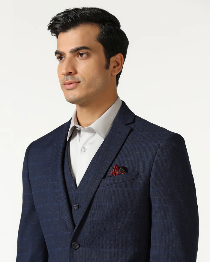 Blue Three Piece Check Suit - Qester - Image 6
