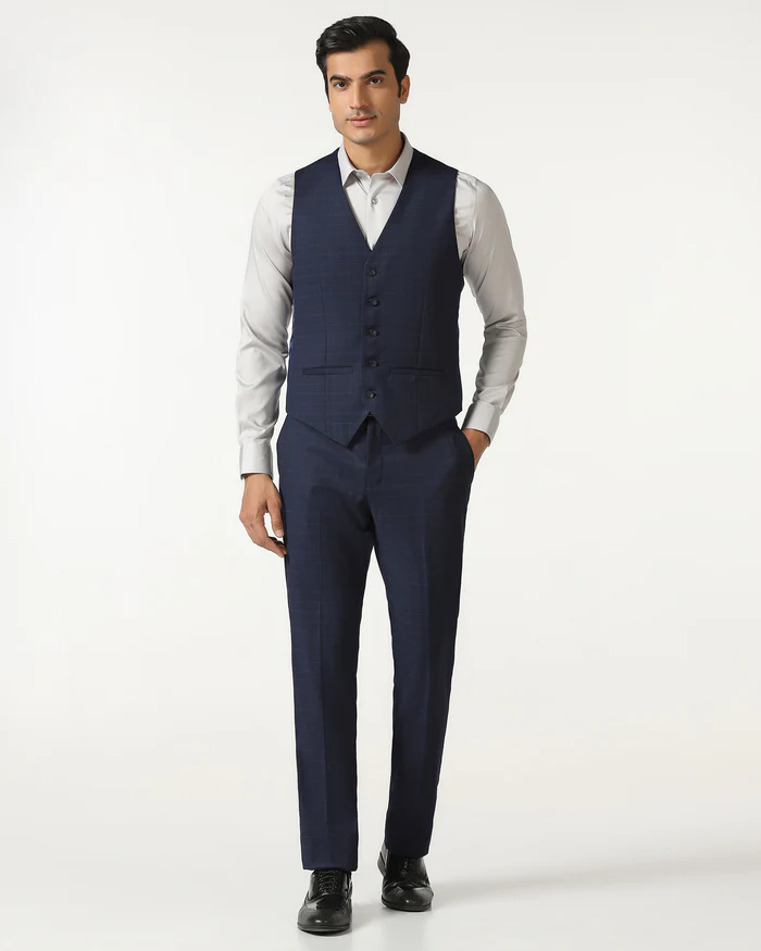Blue Three Piece Check Suit - Qester - Image 5