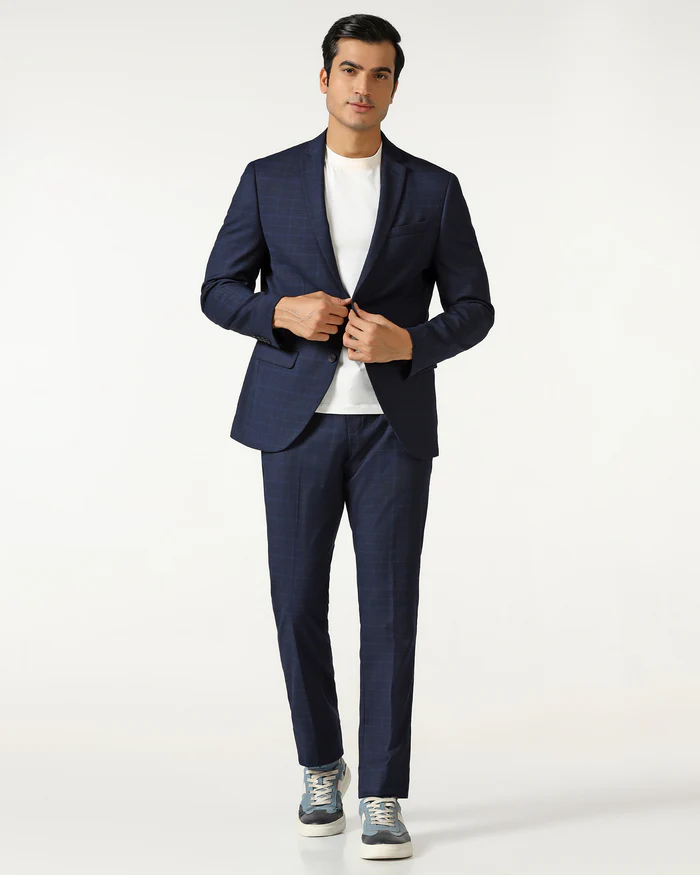 Blue Three Piece Check Suit - Qester - Image 3