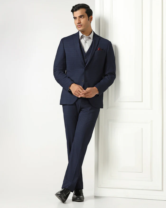 Blue Three Piece Check Suit - Qester - Image 2