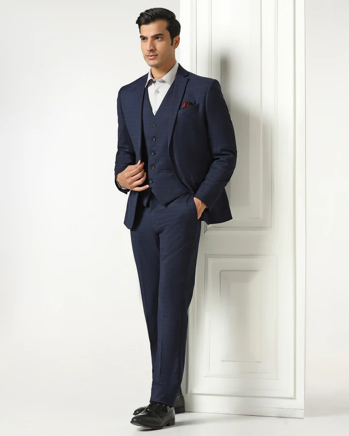 Blue Three Piece Check Suit - Qester - Image 10