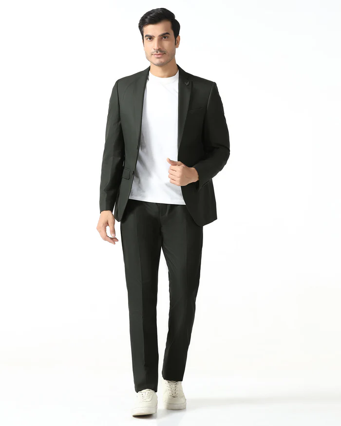 Dark Green Two Piece Textured Suit - Qualcom - Image 3