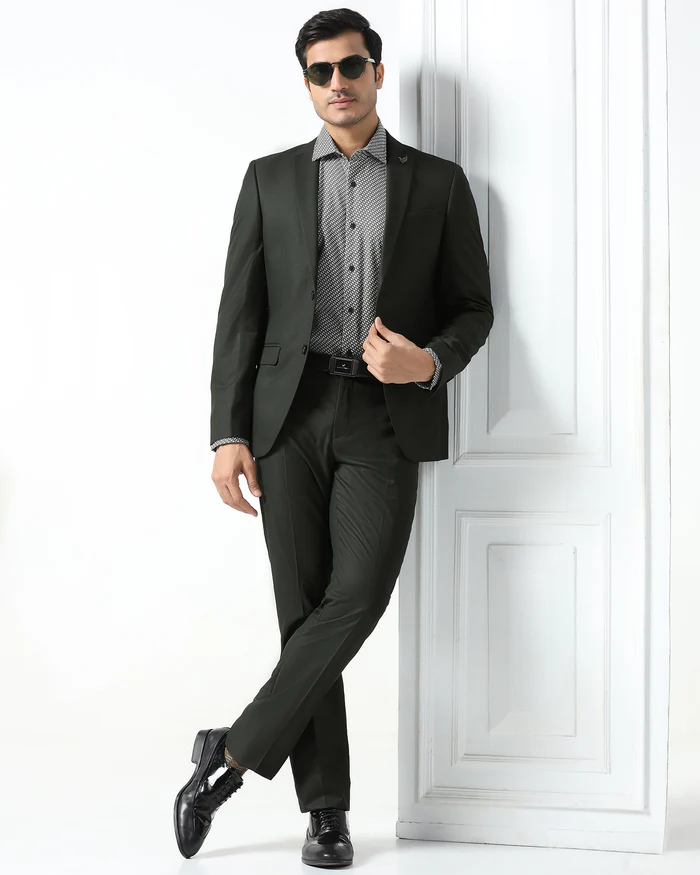 Dark Green Two Piece Textured Suit - Qualcom