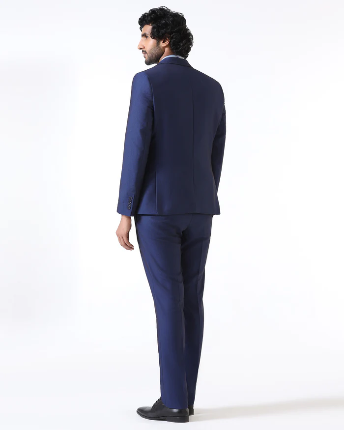 Navy Three Piece Textured Suit - Opto - Image 8