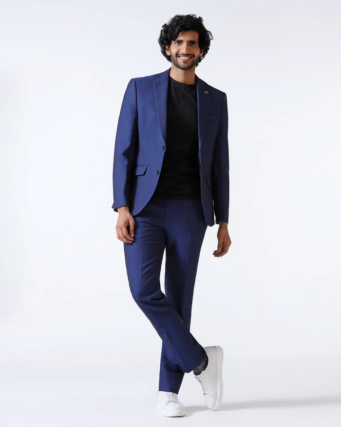 Navy Three Piece Textured Suit - Opto - Image 3