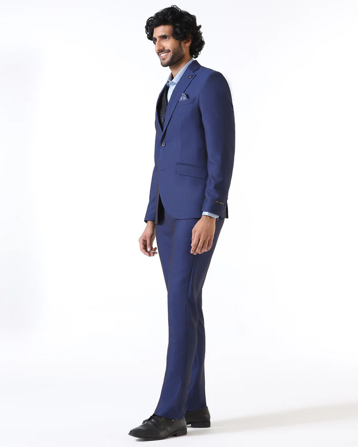 Navy Three Piece Textured Suit - Opto - Image 2
