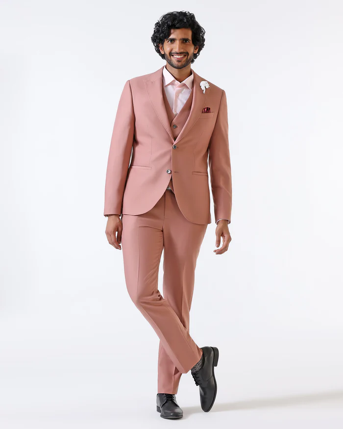 Pink Three Piece Solid Suit - Flint
