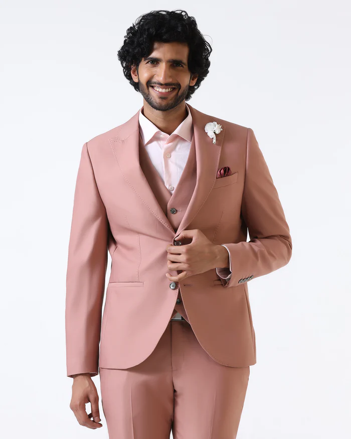 Pink Three Piece Solid Suit - Flint - Image 2