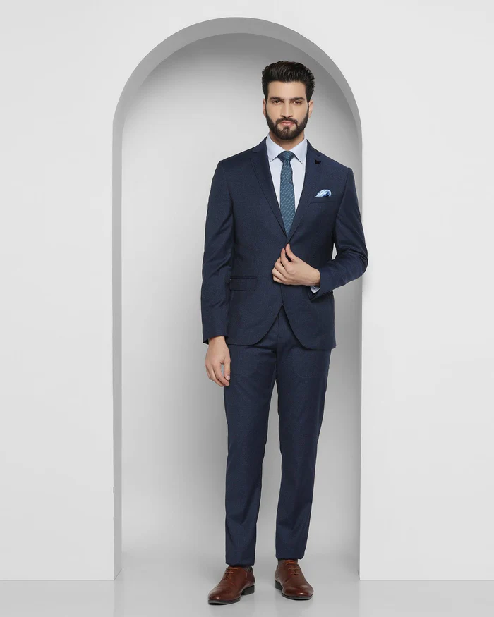 Tuxedo Two Piece Navy Textured Formal Suit - Ezra