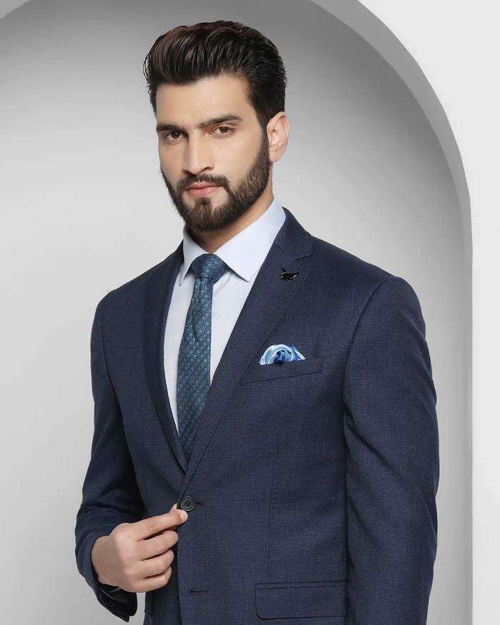 Tuxedo Two Piece Navy Textured Formal Suit - Ezra - Image 6