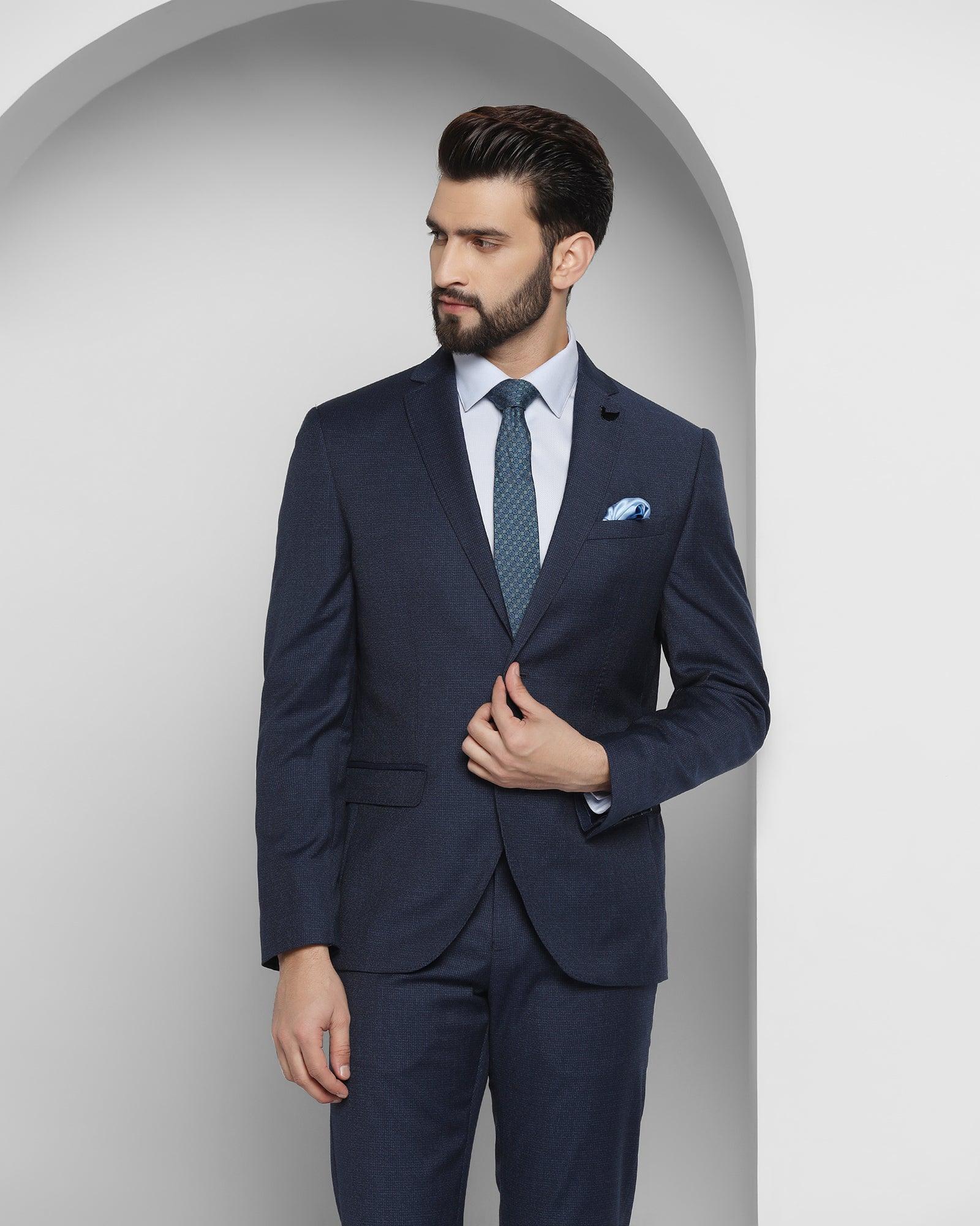 Tuxedo Two Piece Navy Textured Formal Suit - Ezra - Image 2
