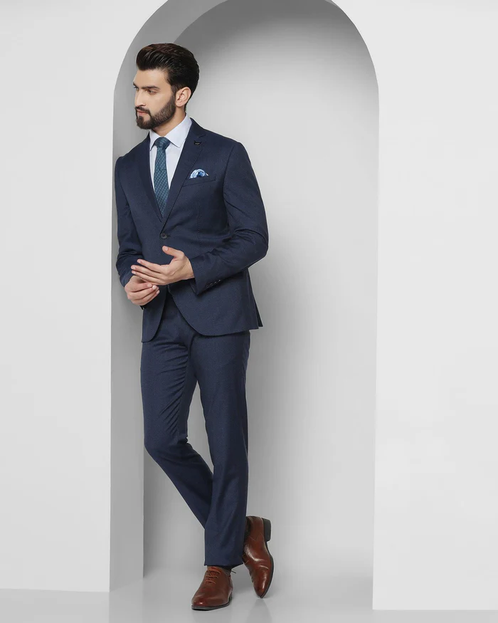 Tuxedo Two Piece Navy Textured Formal Suit - Ezra - Image 3