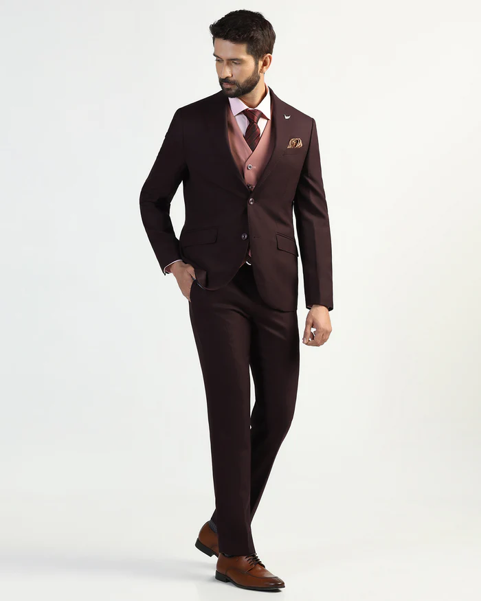 Three Piece Wine Textured Formal Suit - Kepner - Image 8