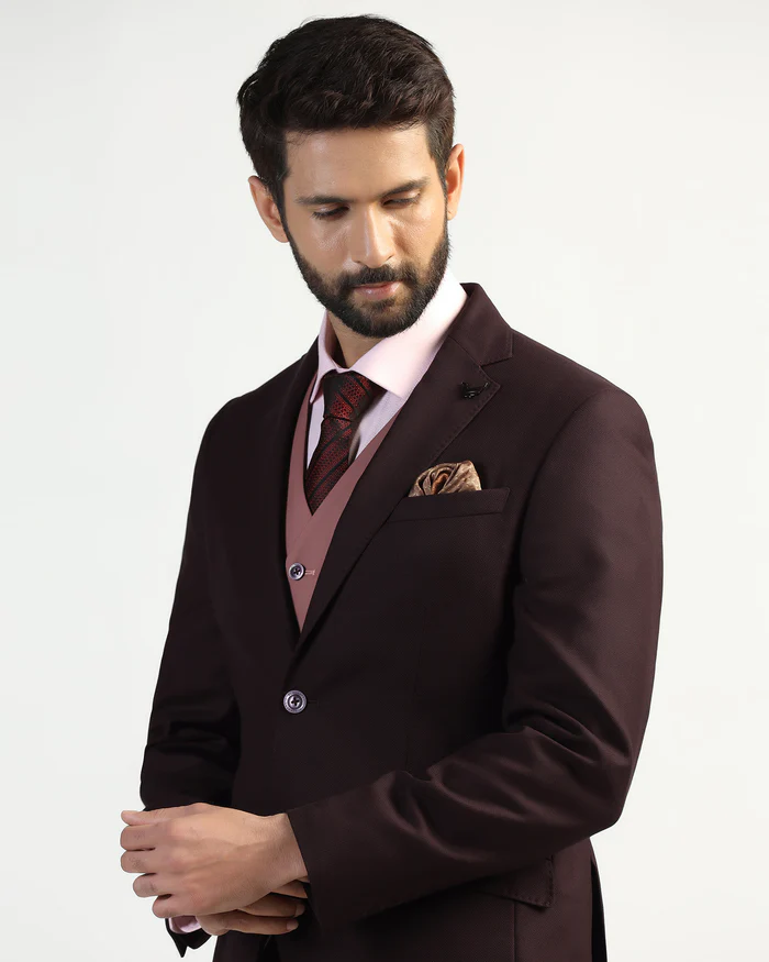 Three Piece Wine Textured Formal Suit - Kepner - Image 7