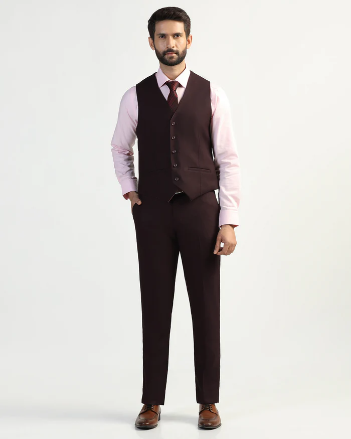 Three Piece Wine Textured Formal Suit - Kepner - Image 6