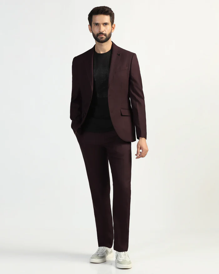 Three Piece Wine Textured Formal Suit - Kepner - Image 3
